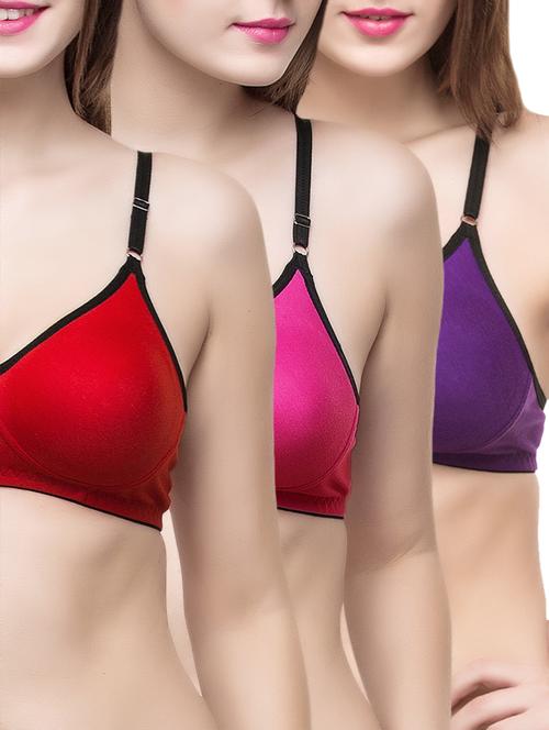 set of 3 floral patch solid bra - 14474837 - Standard Image - 1