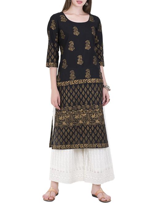 black cotton straight kurta - 14474890 - Very Small Image - 1