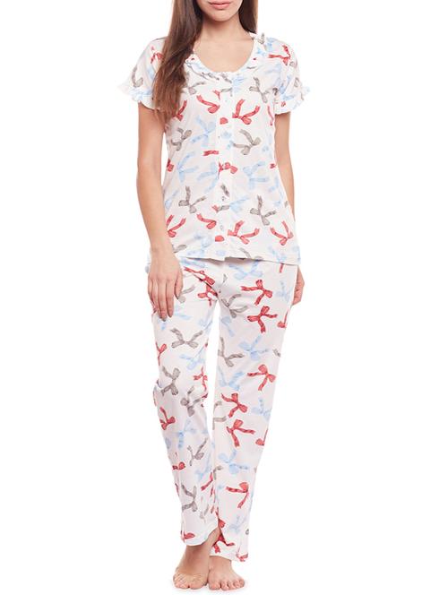 white printed nightwear set - 14474991 - Standard Image - 1