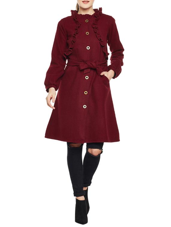 red woolen trench coat