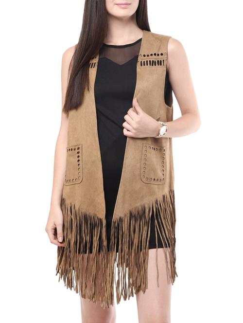 Brown fringed shrug - 14475522 - Very Small Image - 1