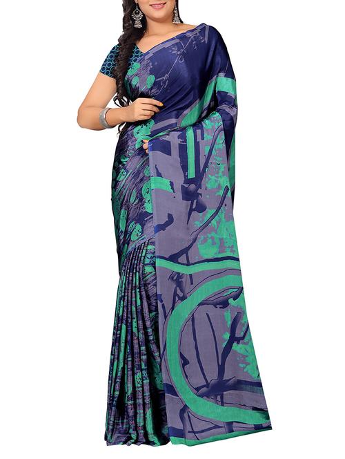 blue art silk printed saree with blouse - 14475887 - Very Small Image - 1