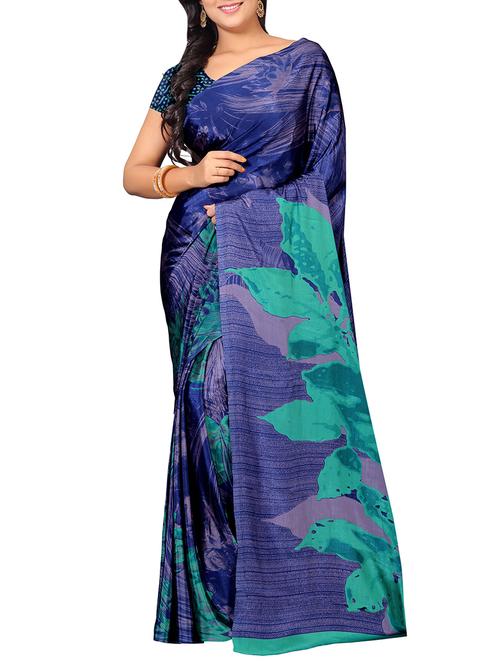 blue art silk printed saree with blouse - 14475892 - Very Small Image - 1
