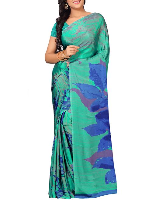 green art silk printed saree with blouse - 14475895 - Very Small Image - 1