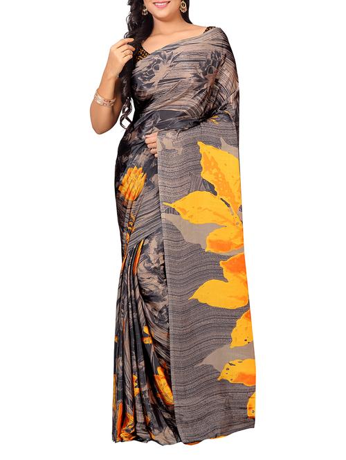 brown art silk printed saree with blouse - 14475897 - Very Small Image - 1