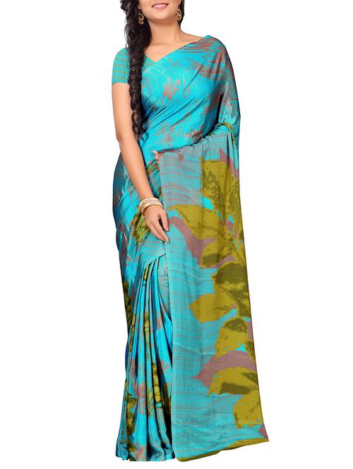 blue art silk printed saree with blouse - 14475898 - Very Small Image - 1