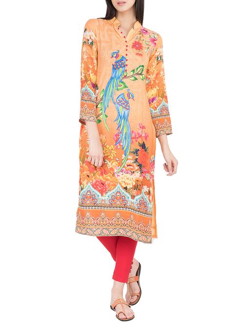 orange rayon straight kurta - 14475948 - Very Small Image - 1
