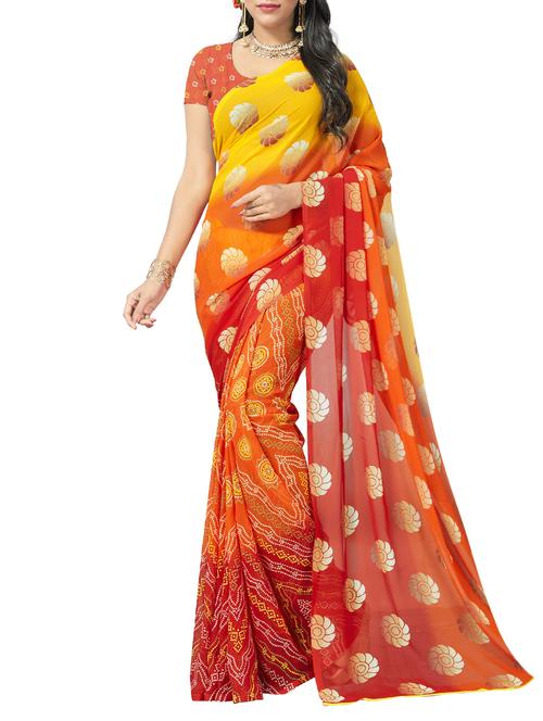 multi georgette bandhani saree - 14476385 - Very Small Image - 1