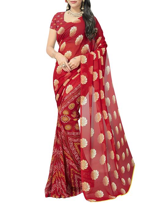 red georgette saree - 14476387 - Very Small Image - 1
