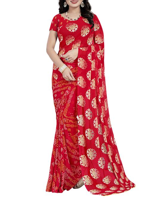 red georgette saree - 14476389 - Very Small Image - 1