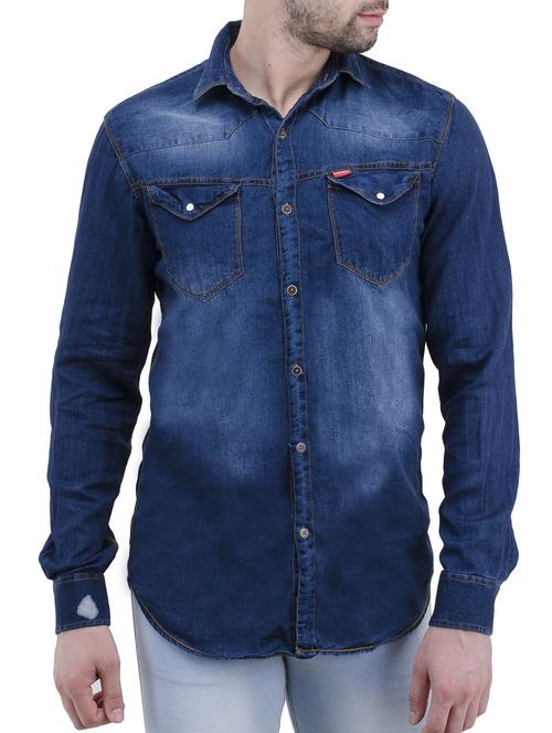 blue denim casual shirt - 14476437 - Very Small Image - 1