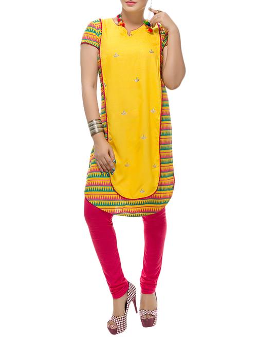 yellow cotton straight kurta - 14476479 - Very Small Image - 1