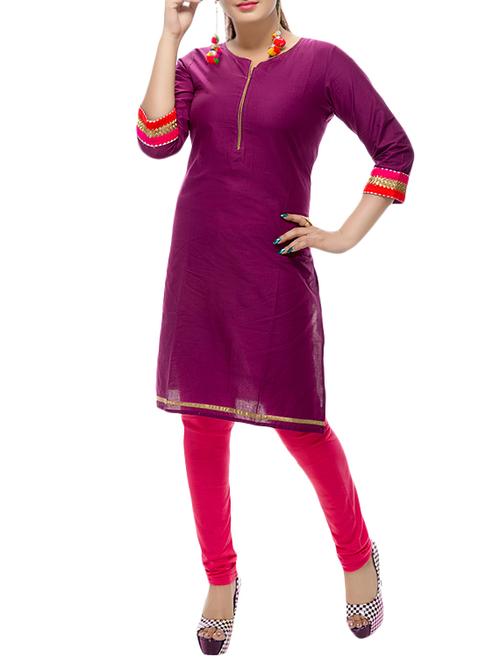 purple cotton straight kurta - 14476480 - Very Small Image - 1