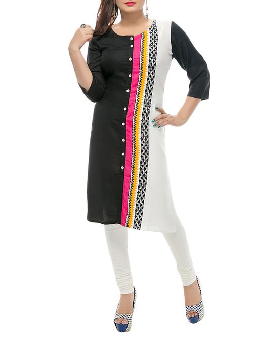 black cotton straight kurta - 14476486 - Standard Image - 1