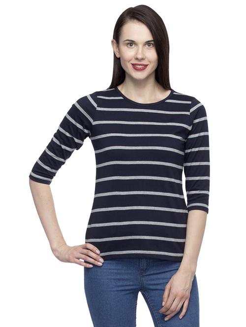 navy blue cotton striped top - 14476496 - Very Small Image - 1