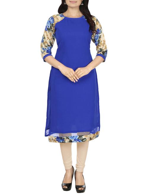 blue georgette straight kurta - 14476508 - Very Small Image - 1