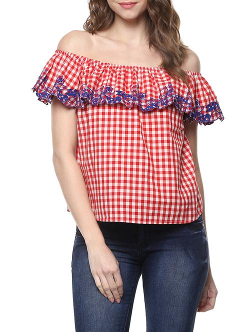 miway red cotton check top - 14476529 - Standard Image - 1