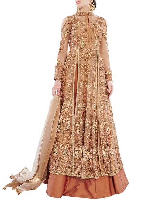 brown skirt suit semi-stitched suit - 14476570 - Very Small Image - 1