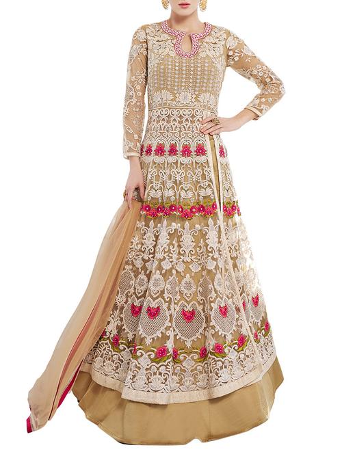 beige skirt suit semi-stitched suit - 14476574 - Very Small Image - 1