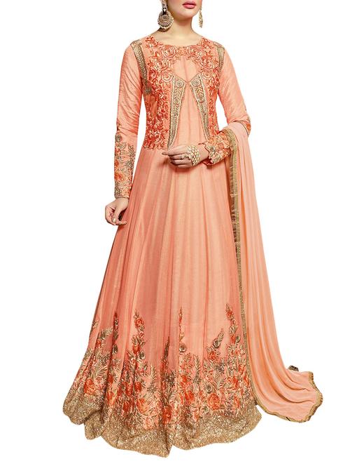 orange flared suit semi-stitched suit - 14476578 - Very Small Image - 1