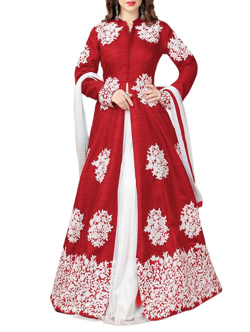 red flared suit semi-stitched suit - 14476583 - Very Small Image - 1