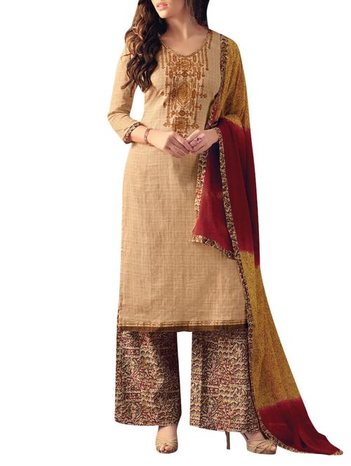 beige palazzo suit dress material - 14476595 - Very Small Image - 1