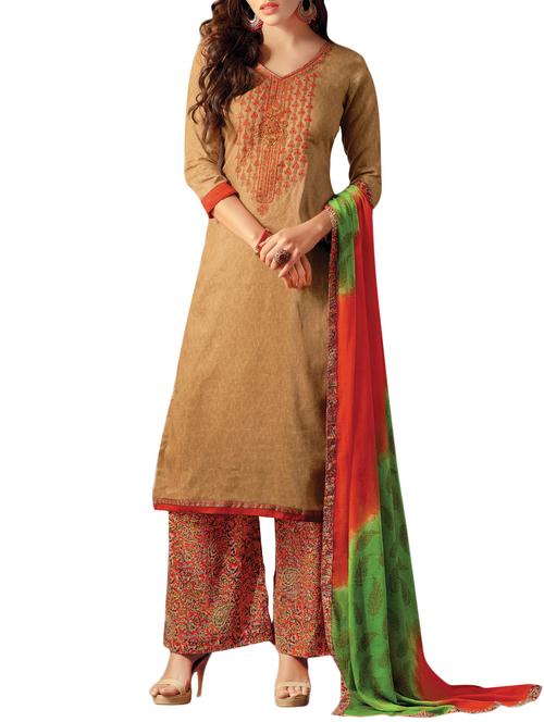 beige palazzo suit dress material - 14476597 - Very Small Image - 1