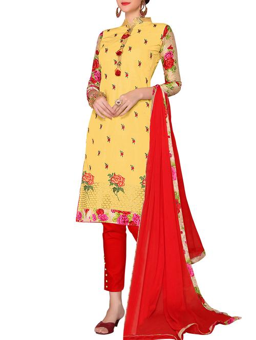 yellow cotton salwar suit dress material - 14476600 - Very Small Image - 1