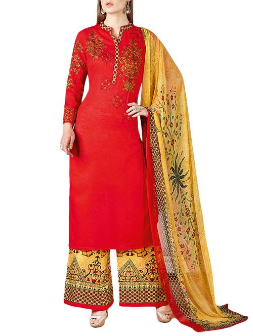 red palazzo suit dress material - 14476601 - Very Small Image - 1