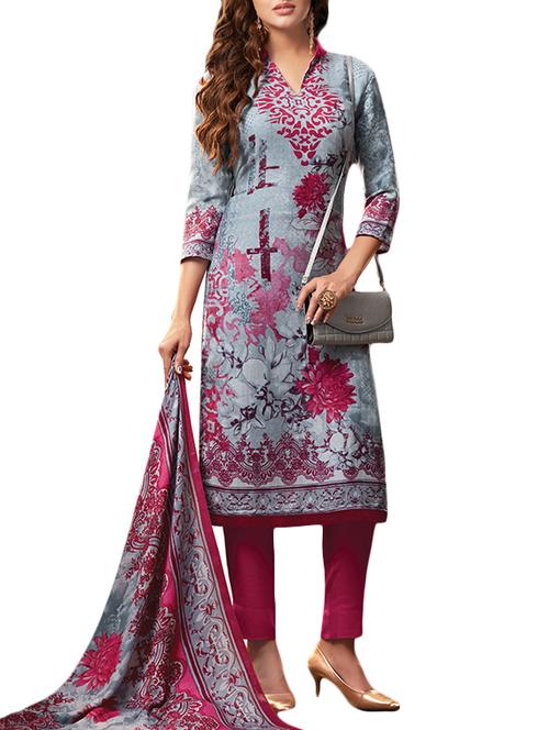 grey cotton blend salwar suit dress material - 14476608 - Very Small Image - 1