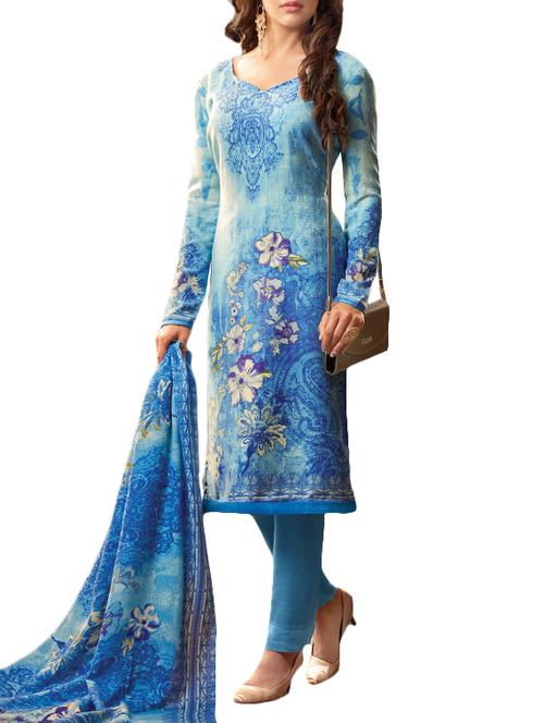 sky blue cotton blend salwar suit dress material - 14476609 - Very Small Image - 1