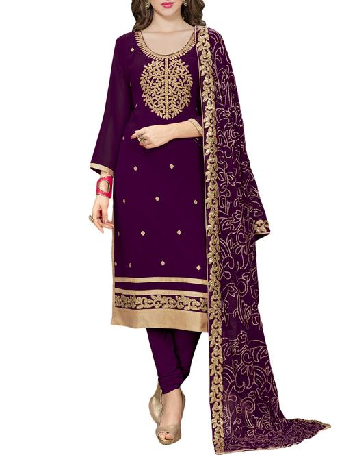 purple churidaar suit dress material - 14476615 - Very Small Image - 1