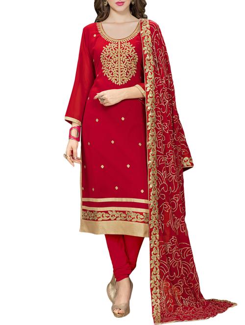 red churidaar suit dress material - 14476617 - Very Small Image - 1