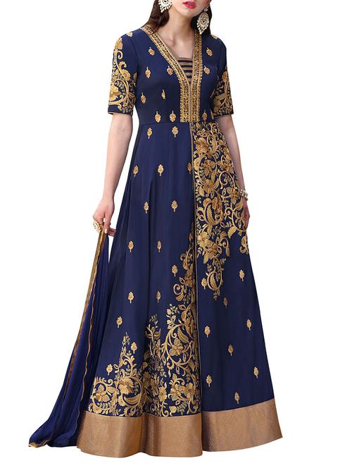 blue flared suit semi-stitched suit - 14476620 - Very Small Image - 1