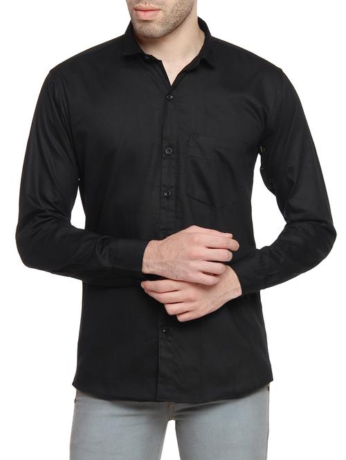 black cotton blend casual shirt - 14476645 - Standard Image - 1