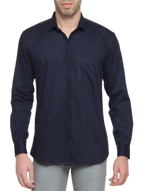 blue cotton blend casual shirt - 14476649 - Very Small Image - 1