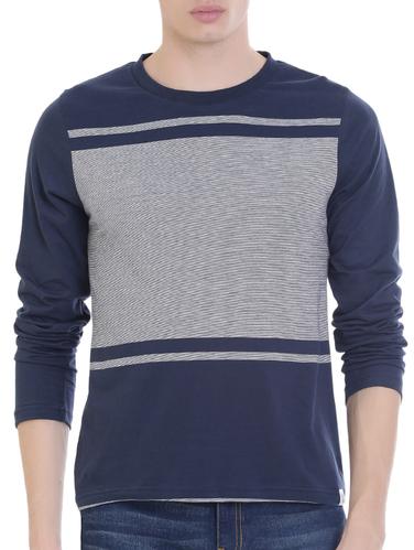 navy blue cotton colour block t-shirt - 14476748 - Very Small Image - 1