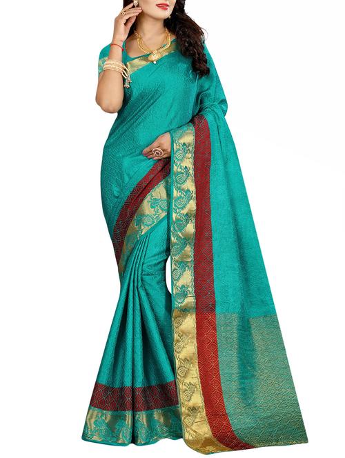 green woven saree with blouse - 14476806 - Very Small Image - 1