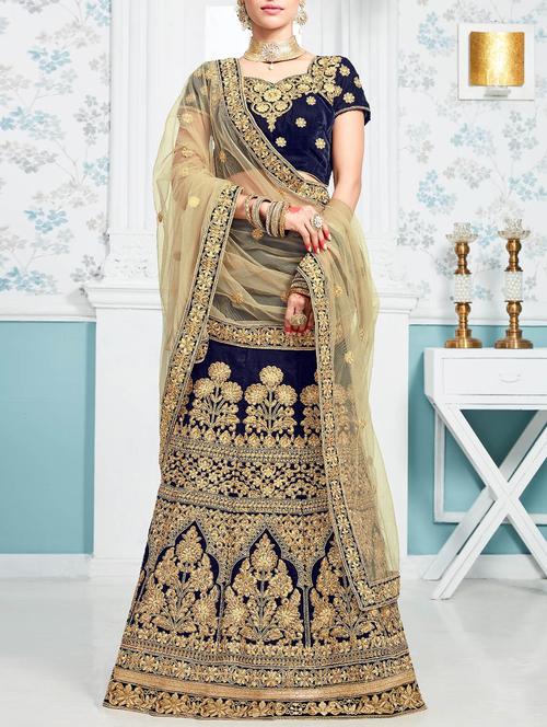 navy blue embroidered a-line lehenga - 14477438 - Very Small Image - 1