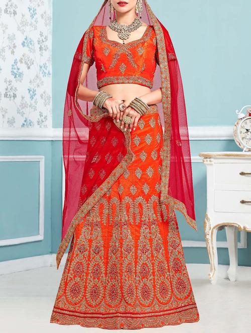 orange embroidered a-line lehenga - 14477439 - Very Small Image - 1