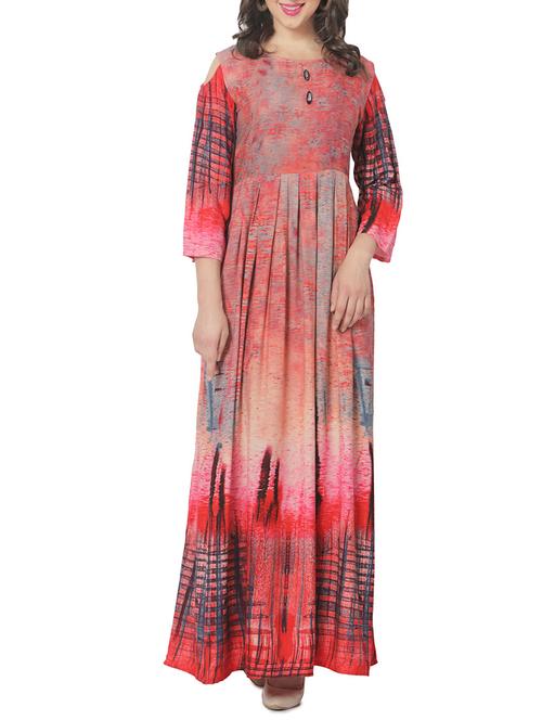 red rayon fusion kurta - 14477560 - Standard Image - 1