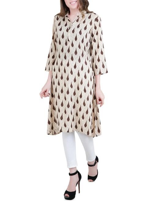beige rayon a-line kurta - 14477575 - Very Small Image - 1