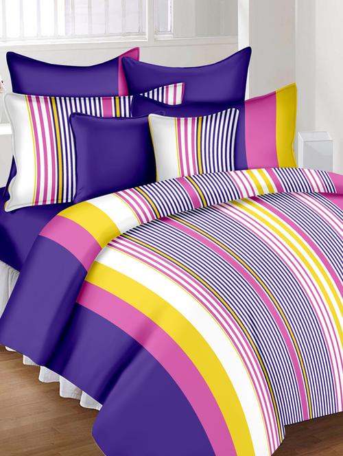 Striped Cotton Double Bed Sheet With 2 Pillow Covers - 14477718 - Very Small Image - 1