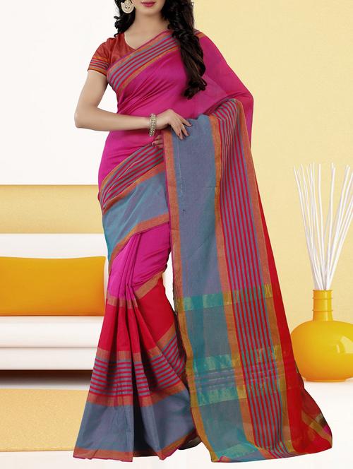 pink bordered saree with blouse - 14477754 - Very Small Image - 1