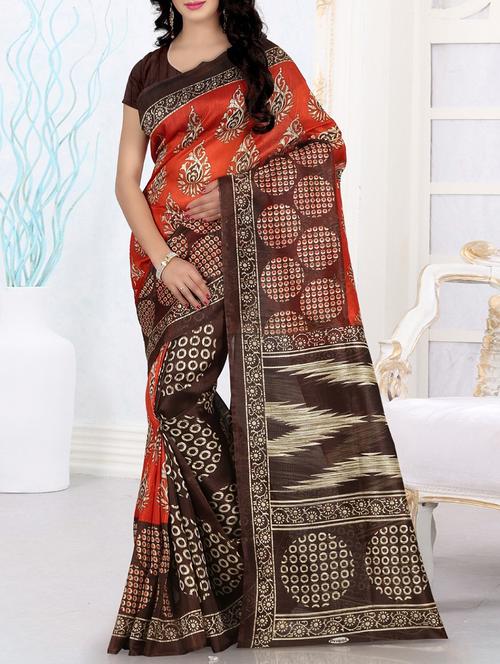 Orange bhagalpuri saree with blouse - 14477770 - Very Small Image - 1
