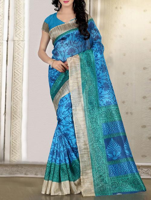 sky blue silk blend bhagalpuri saree with blouse - 14477779 - Very Small Image - 1