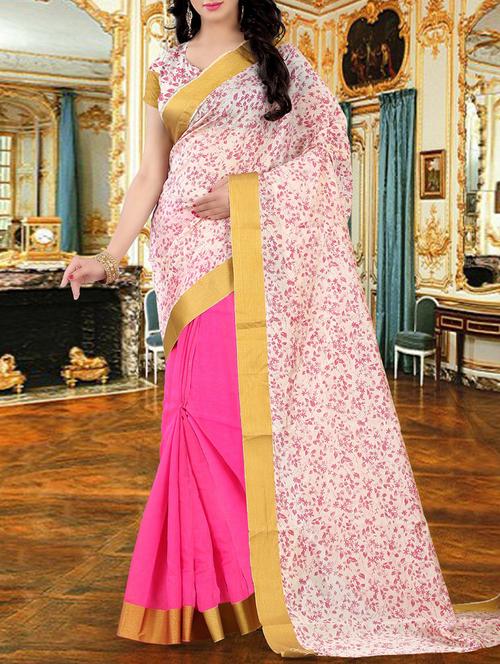 pink silk blend half and half saree with blouse - 14477782 - Very Small Image - 1