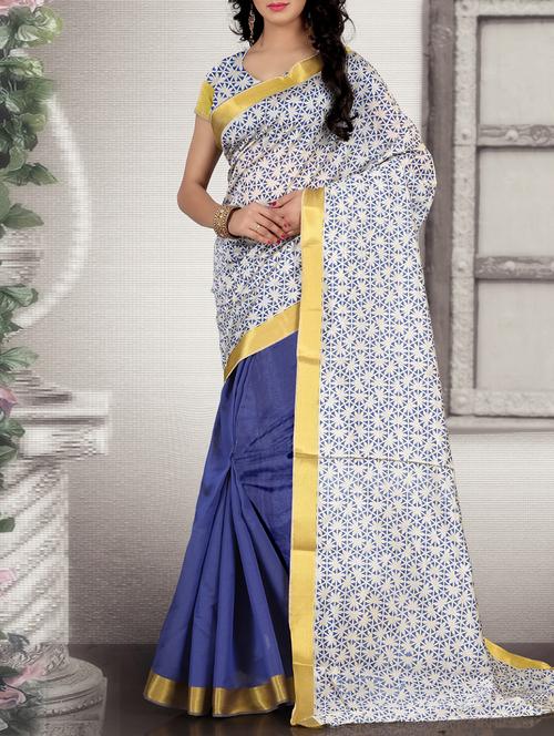 white silk blend half and half saree with blouse - 14477787 - Very Small Image - 1