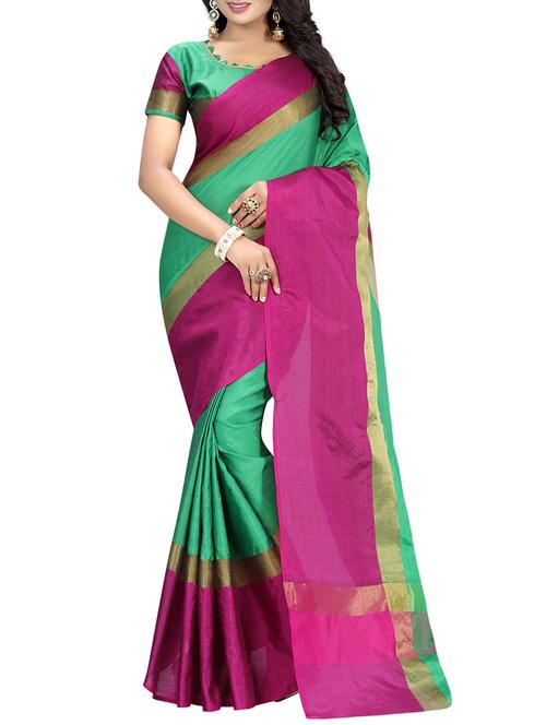 multi colored poly cotton bordered saree with blouse - 14477840 - Very Small Image - 1