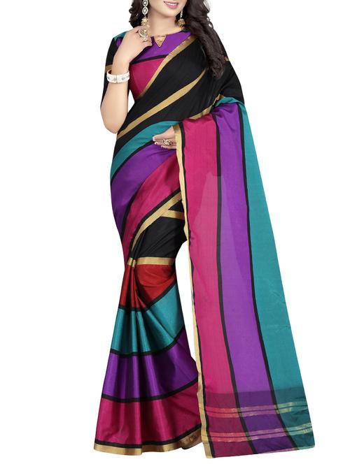multi colored cotton blend striped woven saree with blouse - 14477848 - Very Small Image - 1